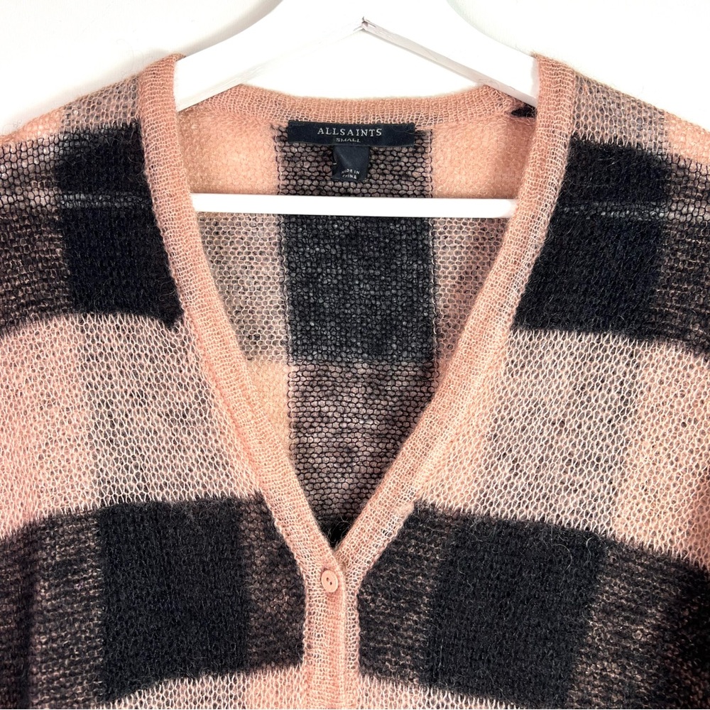 ALLSAINTS Renee V-neck Checked Wool Mohair-blend Cardigan Size Small - Picture 9 of 13